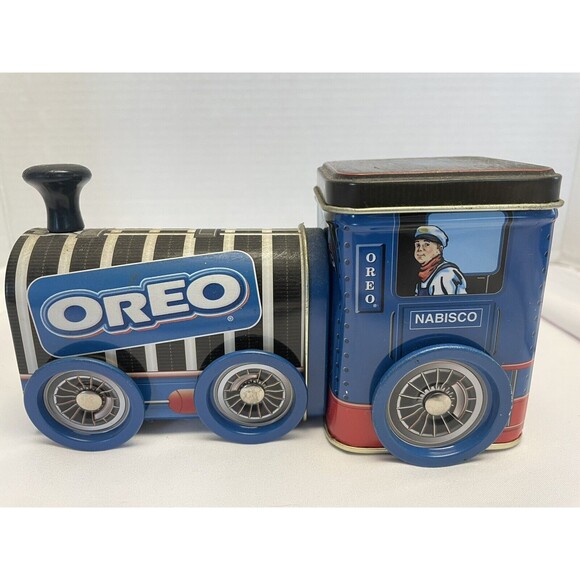 OREO Cookie  Nabisco Train Engine 1997 Collectible Tin Wheels Turn Preowned - Picture 2 of 10